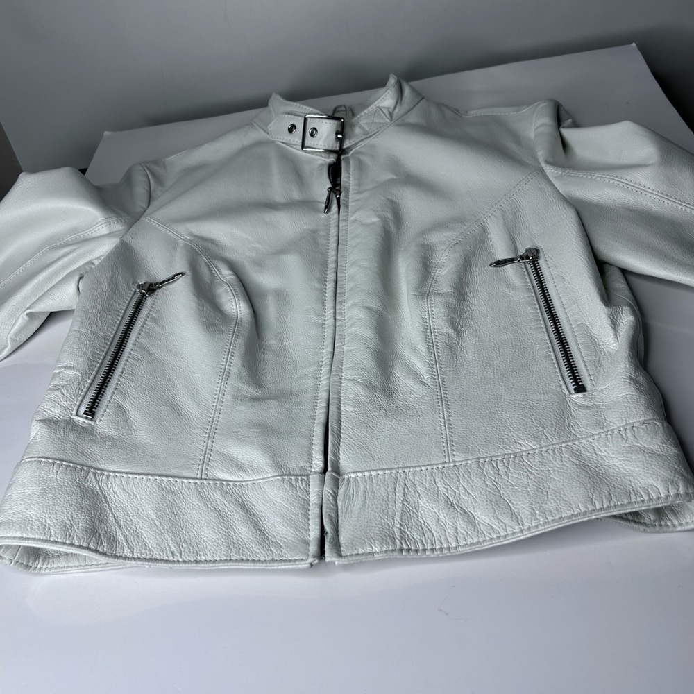 VENTAGE Wilson leather bomber style zip up white leather jacket size small